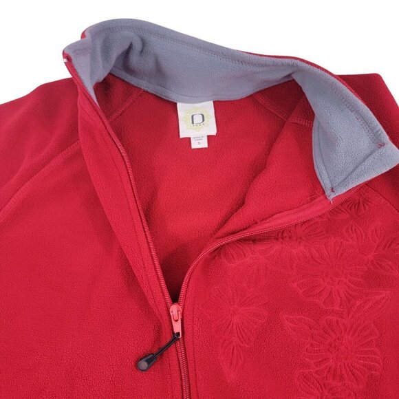 Fuda Women’s Red Fleece Floral Impressed Full Zip Jacket – Size Small - Picture 4 of 16